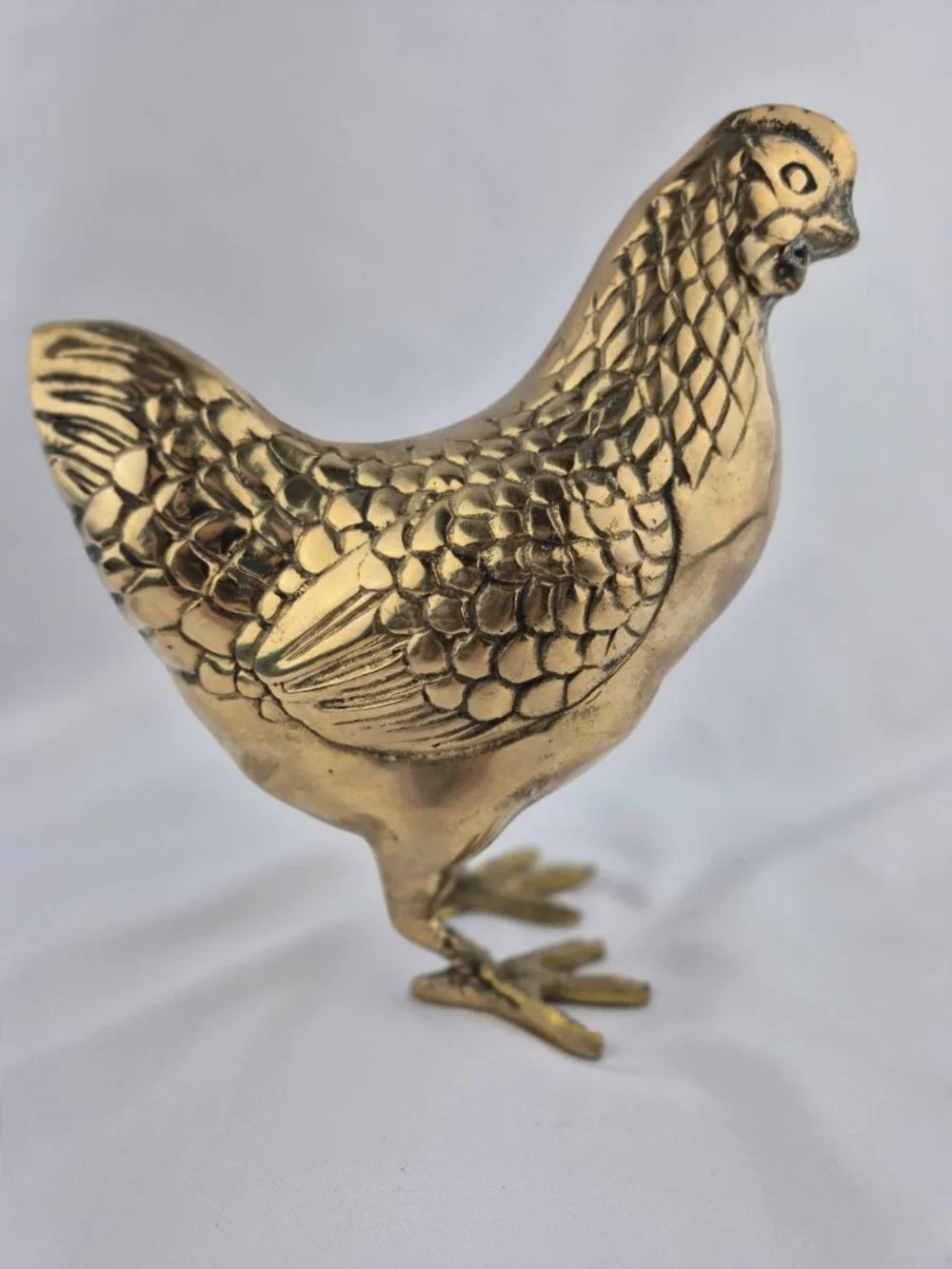 Vintage Brass Chicken Hen Figurine Large MCM Patina Farmhouse Country